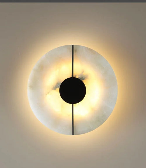 Applique murale LED ronde en marbre et cuivre doré - vue 11 sur 10