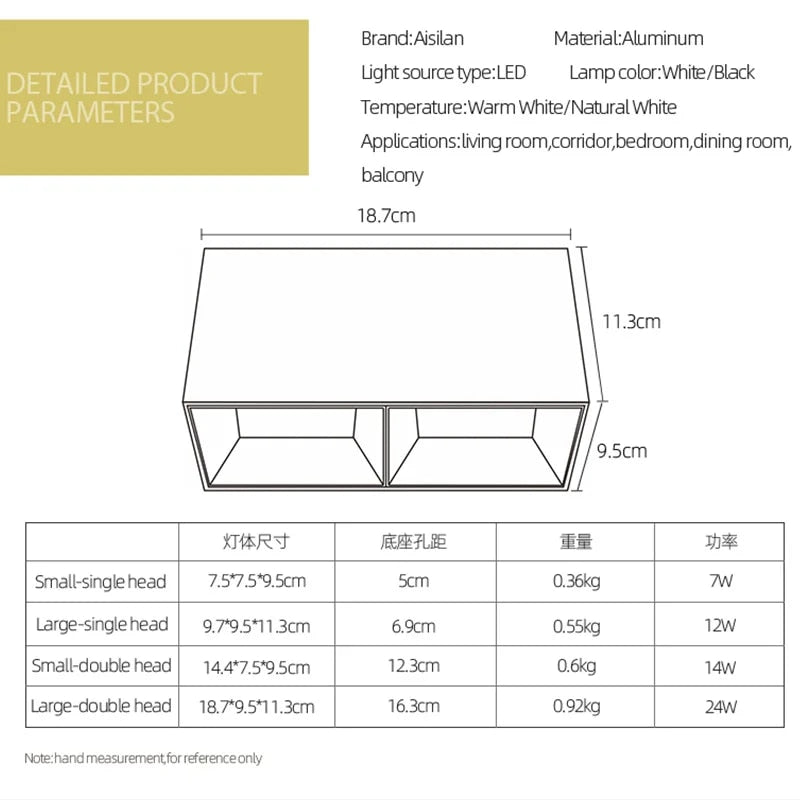 Spot moderne carré LED au style géométrique design Loft - vue 6 sur 6