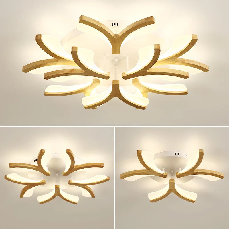 plafonnier led nordique en bois massif simple moderne - vue 7 sur 10