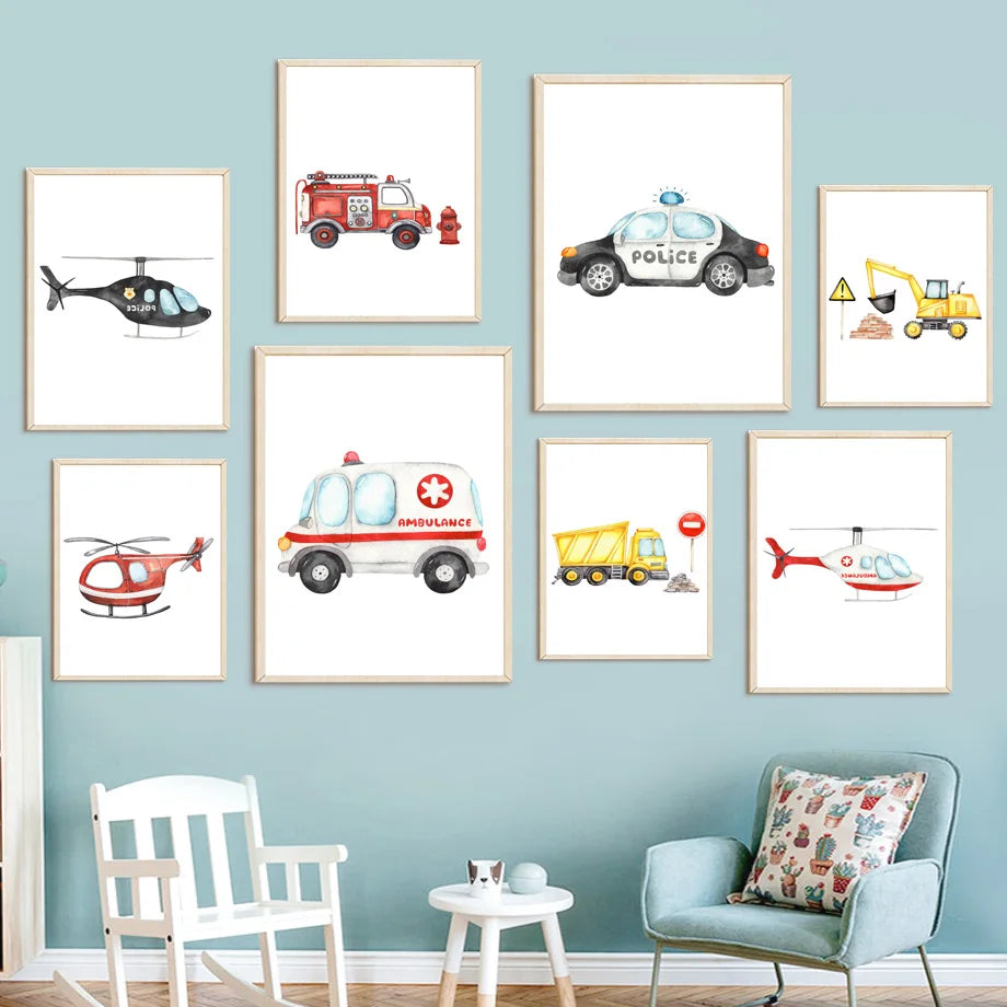 décoration murale camion de pompiers ambulance et avion pour enfants - vue 5 sur 5