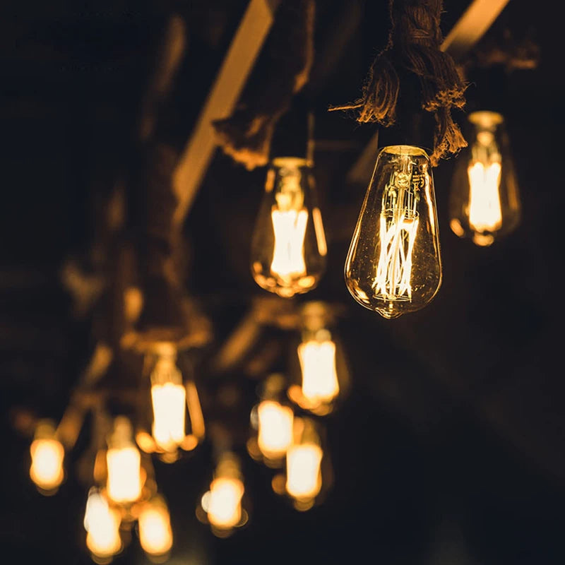Vintage hemp rope pendant light base E27 1m 1.5m 2m 2.5m 3m 85-265V industrial loft retro hanging Edison ST64 G95 pendant - vue 6 sur 12