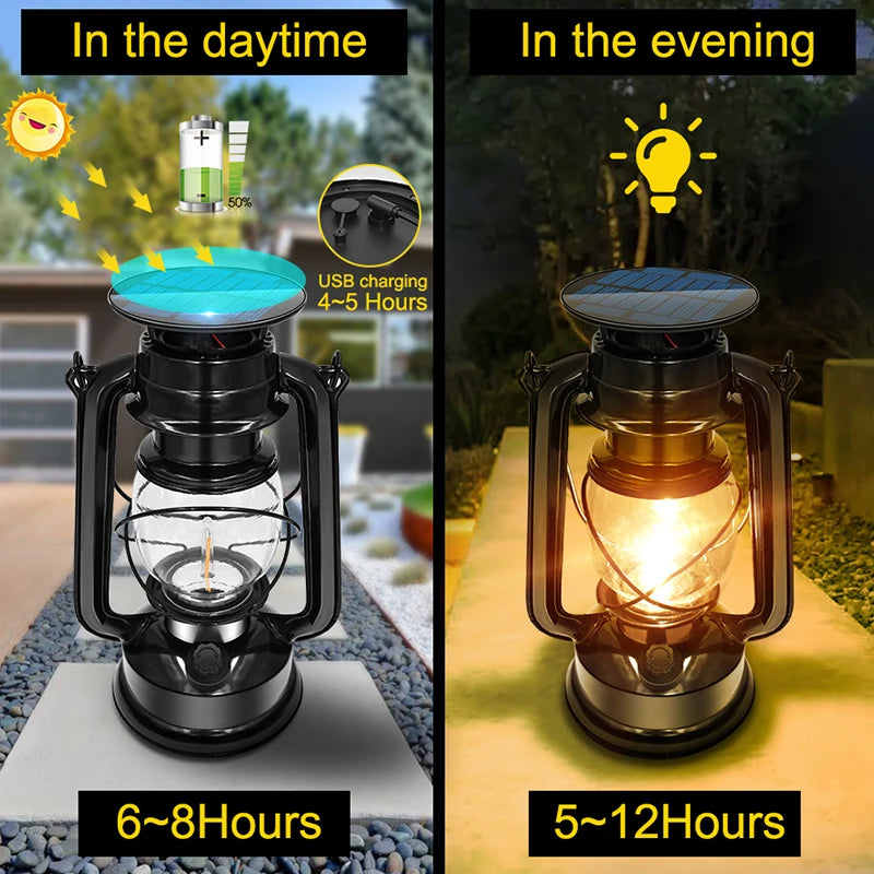 lanterne solaire usb métal antique extérieure suspendue