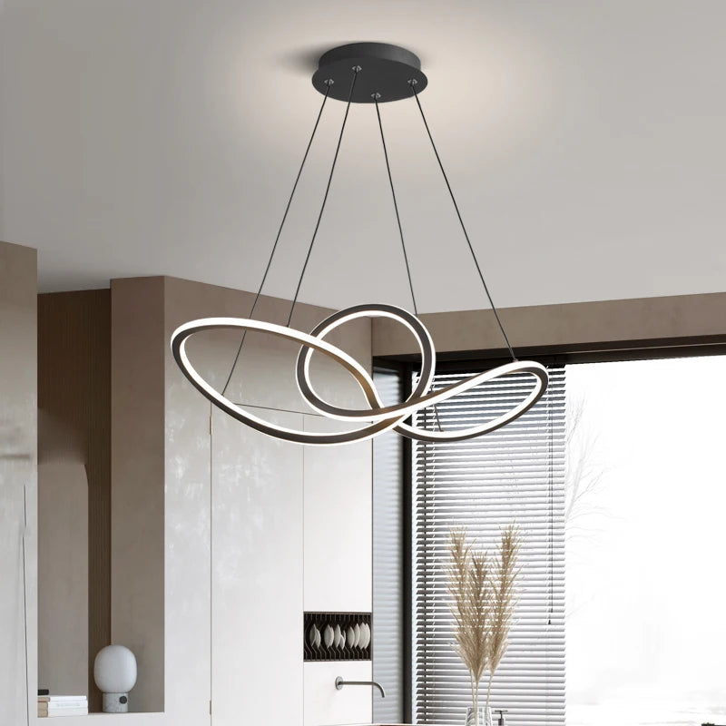 suspension nordique post-moderne en aluminium led anneau - vue 6 sur 7
