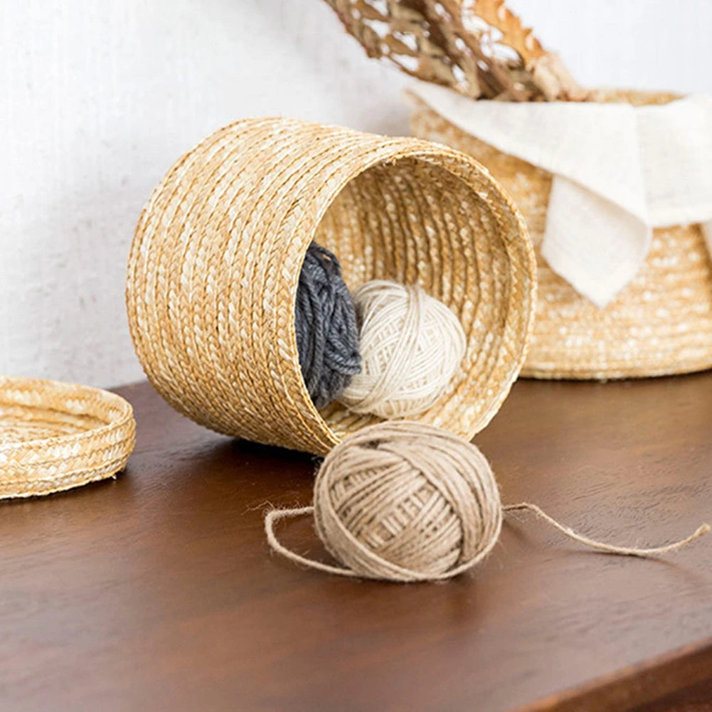 panier de rangement tissé en paille avec couvercle et organisateur - vue 11 sur 10