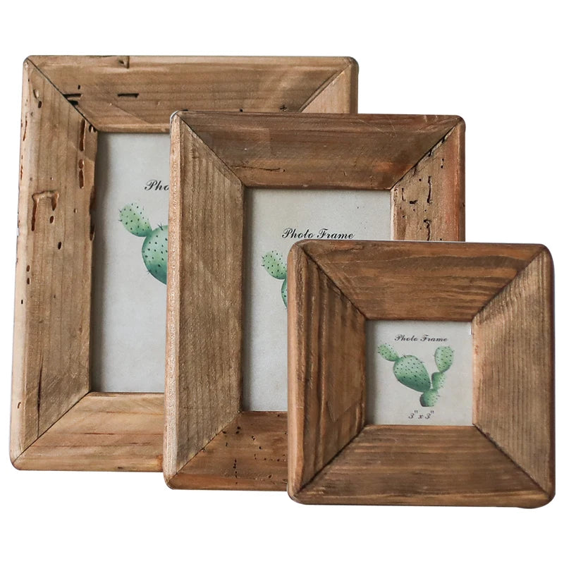 Rustic Retro Style Photo Frame For Tabletop Home Decoration, Handmade with Natural Brown Pine Wooden Picture Frame - vue 3 sur 9