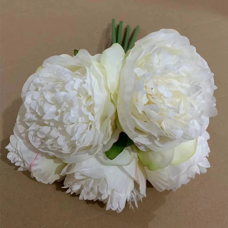 bouquet de 5 têtes de roses et pivoines artificielles pour mariage décoration - vue 11 sur 13