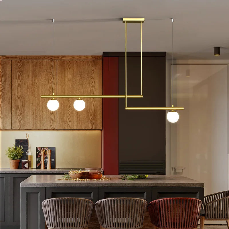 lustre en métal doré avec suspension en verre blanc pour éclairage moderne - vue 6 sur 14