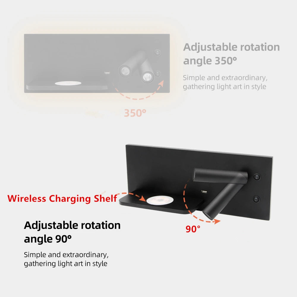 Tokili Applique murale LED avec chargeur USB et sans fil - vue 7 sur 18