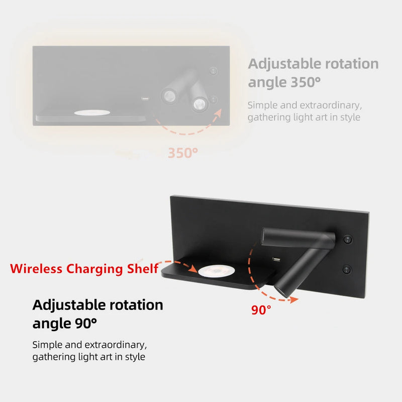 Tokili Applique murale LED avec chargeur USB et sans fil