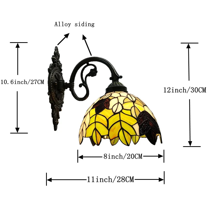 Tiffany Wall Lamp 8 Inch Leaf Glass Mirror Front Lamp Bedroom Bedside, Balcony, Corridor, Hotel, Restaurant Alloy Siding - vue 5 sur 6