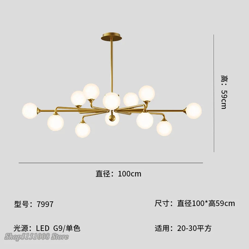 lustre verre led nordique salon lampe intérieur suspension branche - vue 7 sur 9