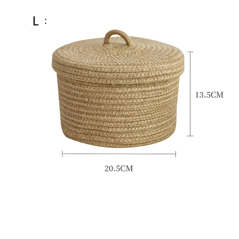 Cosmetics Storage Box, Jute Woven Basket, Tabletop Key, Remote Control Container, Snack Case with Cover Organizer, ECO Friendly - vue 9 sur 11