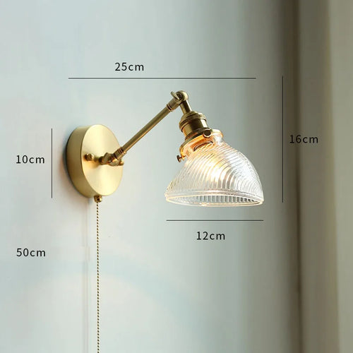 Applique murale moderne verre LED salle de bain miroir lumière tirer chaîne interrupteur chambre éclairage domestique nordique cuivre - vue 16 sur 23