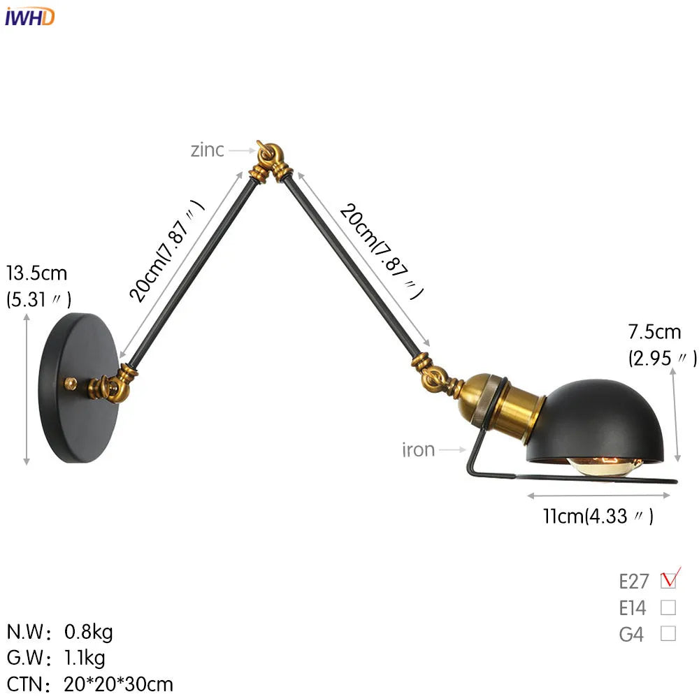 iwhd 2 heads vintage industrial loft LED wall light - vue 11 sur 21