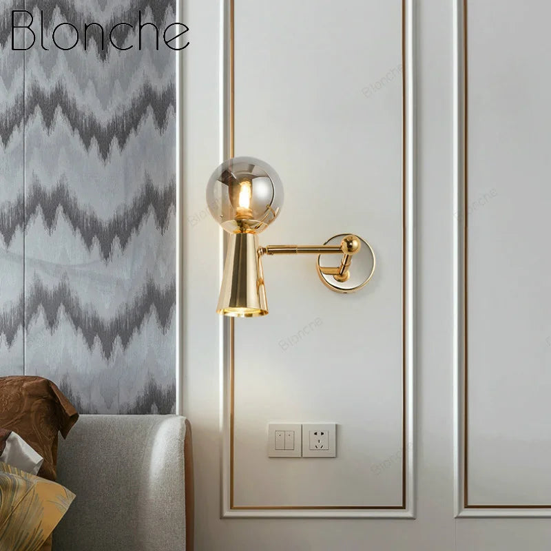 applique murale en fer forgé tête de verre rotative lampes LED décoratives - vue 5 sur 12