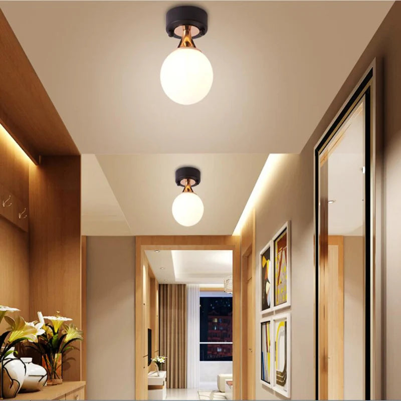 Plafonnier moderne boule nordique simple plafond moderne à LEDs lampe porche allée lumières foyer balcon vestiaire - vue 4 sur 6