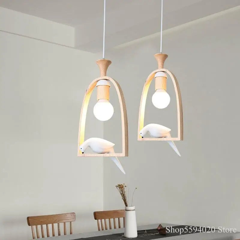 lustre en bois nordique créatif pour oiseaux chaleureux et romantique - vue 2 sur 6