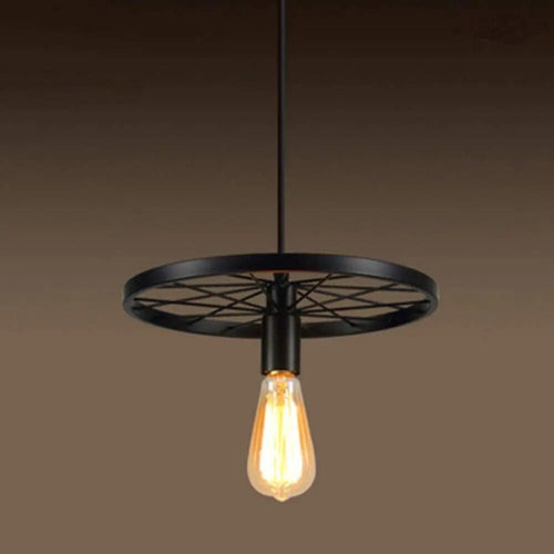 Suspension industrielle Vintage avec roue en fer