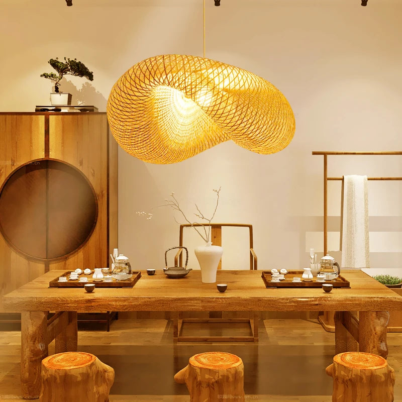 luminaire suspendu en bambou chinois pour restaurant hôtel - vue 4 sur 29
