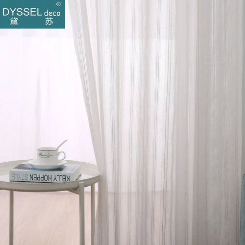 Rideau lin style europeen rayures leger pour salon - vue 6 sur 7