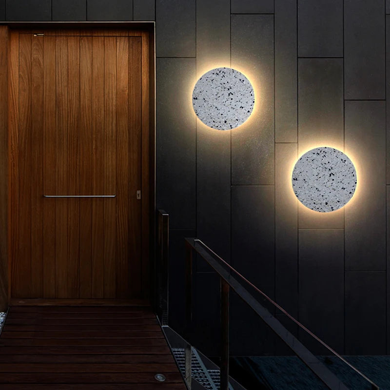 Applique extérieure LED étanche jardin rond intérieur Terrazzo &amp; acrylique décoration fond applique murale terrasse éclairage mural - vue 4 sur 15