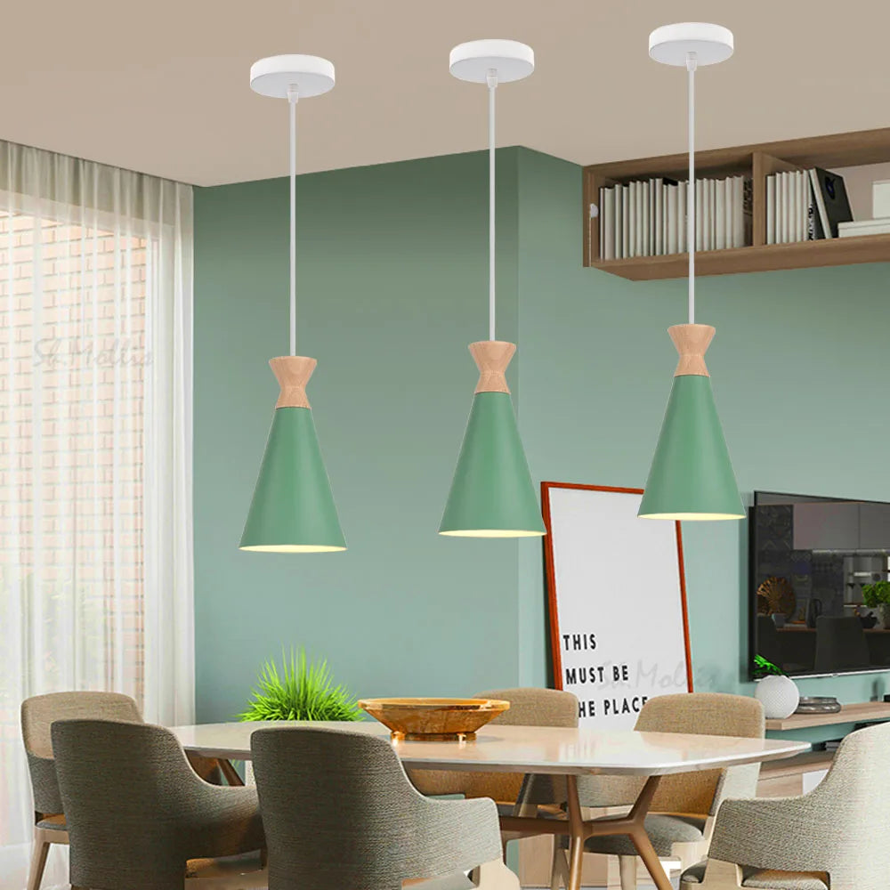 Nordique moderne LED E27 suspension intérieur bois suspension lampe luminaires maison cuisine chambre salon décor abat-jour - vue 11 sur 13