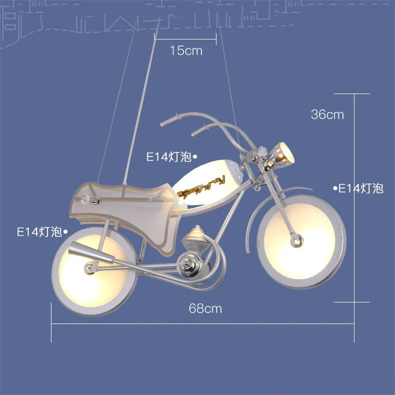 lustre led créatif nordique pour chambre d'enfants en acrylique moto - vue 5 sur 9