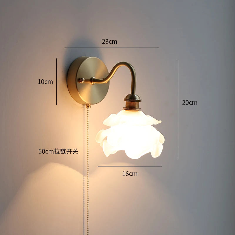 Applique murale moderne verre LED salle de bain miroir lumière tirer chaîne interrupteur chambre éclairage domestique nordique cuivre - vue 8 sur 23
