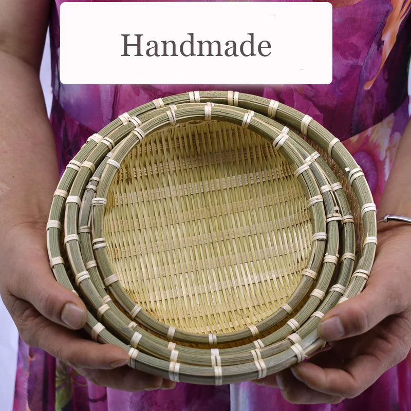 Natural Eco-Friendly Handmade Bamboo Basket, Rattan Storage Basket, Fruit, Vegetables, Bread, Home Organizer - vue 6 sur 8