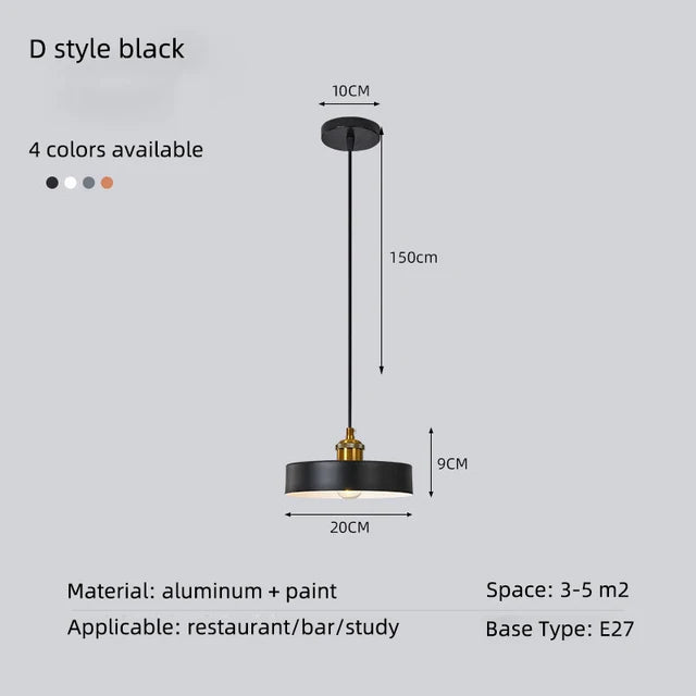 Minimalist modern retro loft pendant light with lampshade for kitchen, dining room, bedroom, restaurant - vue 20 sur 22