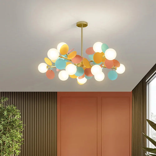 Children's chandelier with multicoloured flowers decorative pendant light - vue 3 sur 18