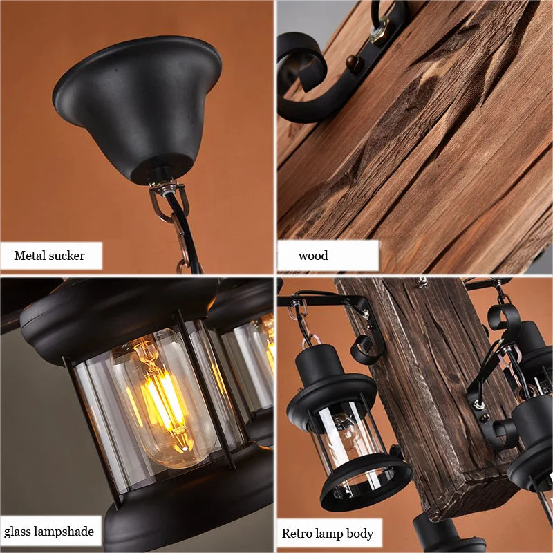suspension industrielle en bois décorative avec verre - vue 7 sur 7