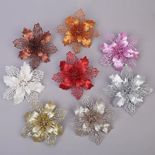 décoration suspendue fleur pailletée pour arbre de noël