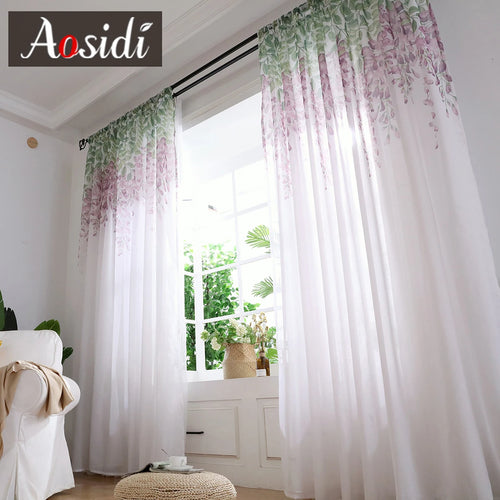 Voilage tulle motif floral moderne pour salon chambre