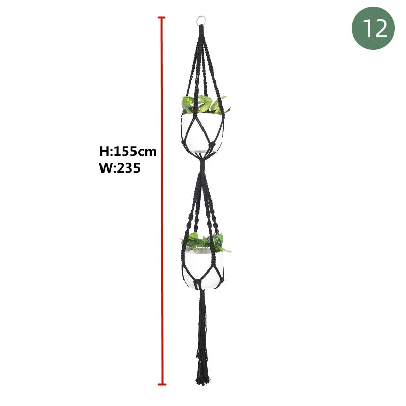 paniers suspendus en macramé pour plantes et décoration - vue 19 sur 30