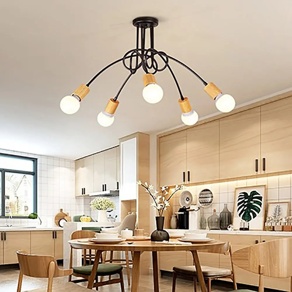 lustre vintage en fer avec 3/5 prises éclairage nordique moderne - vue 4 sur 16
