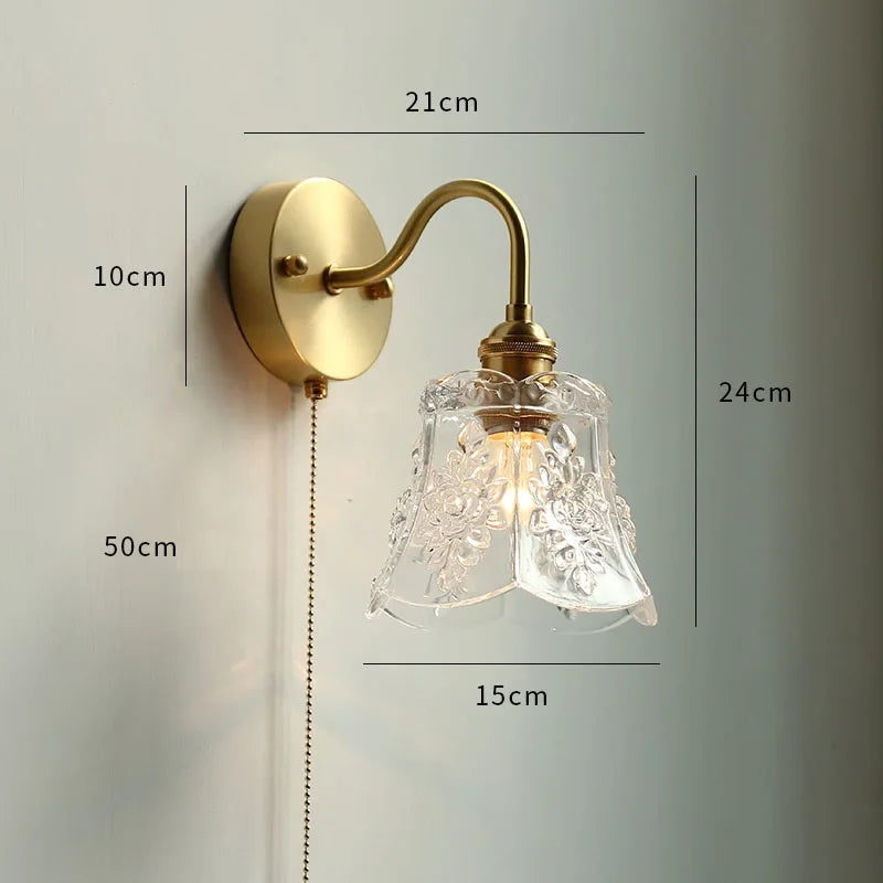Applique murale moderne verre LED salle de bain miroir lumière tirer chaîne interrupteur chambre éclairage domestique nordique cuivre - vue 22 sur 23