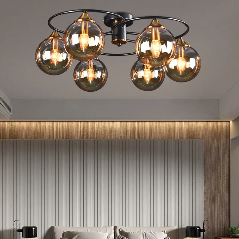 lustre industriel en verre ambré design nordique métal pour foyer et restaurant - vue 4 sur 14