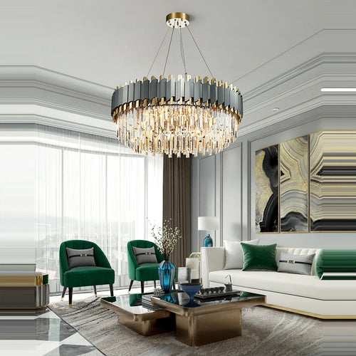 lustre art déco en acier inoxydable et cristal élégant et moderne