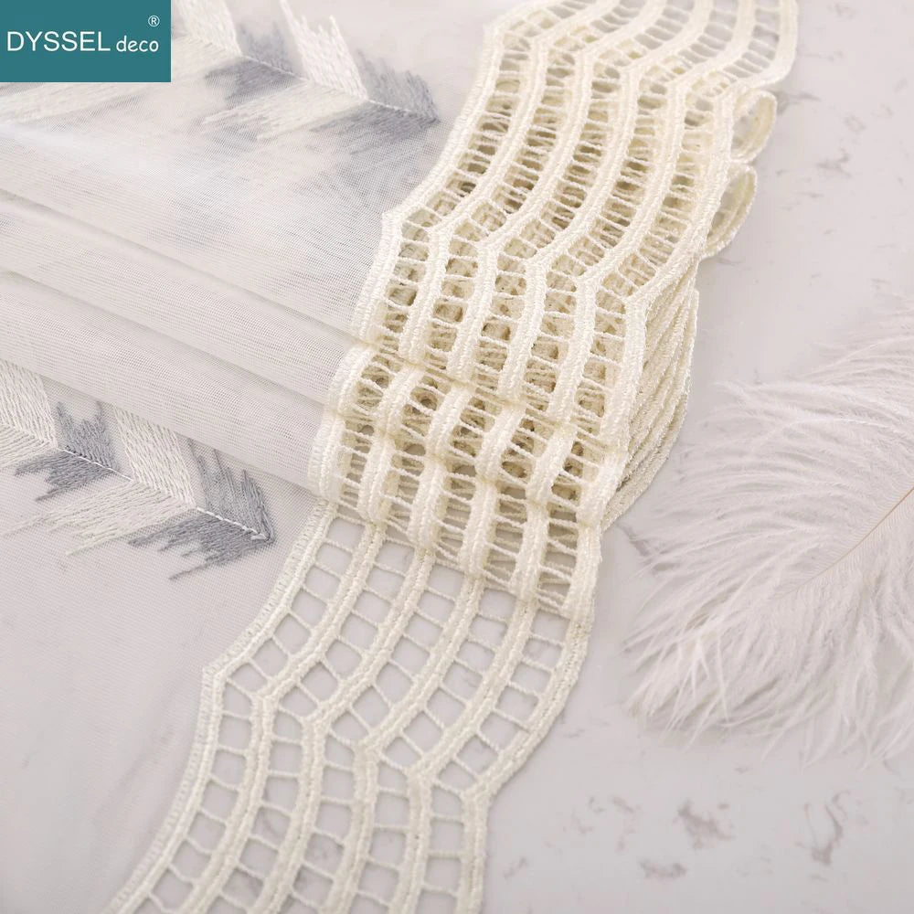 Voilage tulle brodé fleurs festonné style européen - vue 6 sur 8