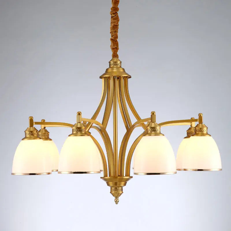 lustre moderne en cuivre avec abat-jour en verre blanc - vue 4 sur 6