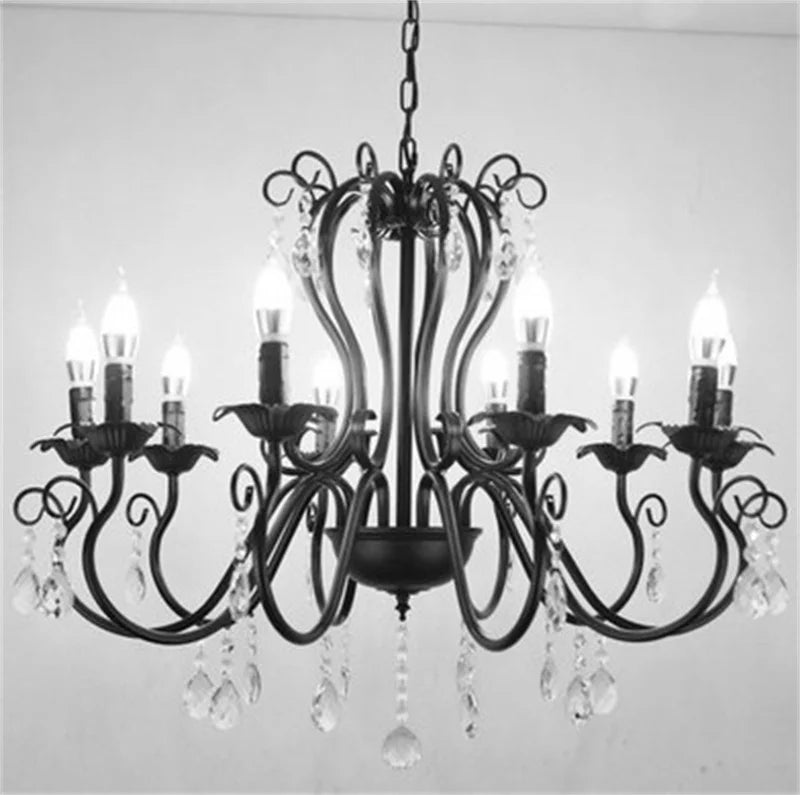 lustre industriel rétro en fer forgé avec cristaux pour décoration intérieure - vue 4 sur 6