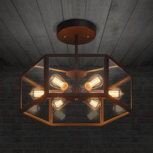 plafonnier hexagonal en verre style rétro pour café bar restaurant - vue 4 sur 6