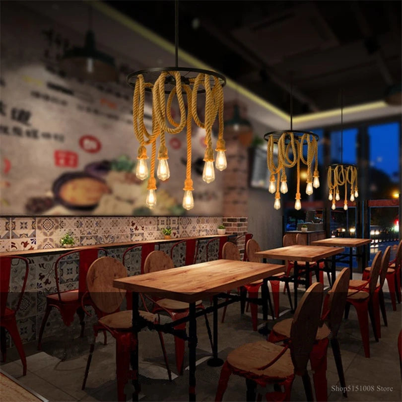 suspension vintage en fer et chanvre pour bar - vue 9 sur 8