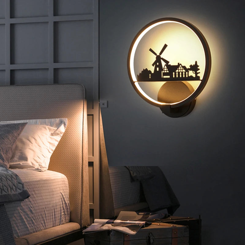 Modern minimalist round nordic LED wall light for weddings and children's room - vue 5 sur 14