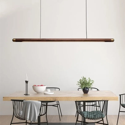 minimalist wooden design pendant light with LED strip - vue 2 sur 9