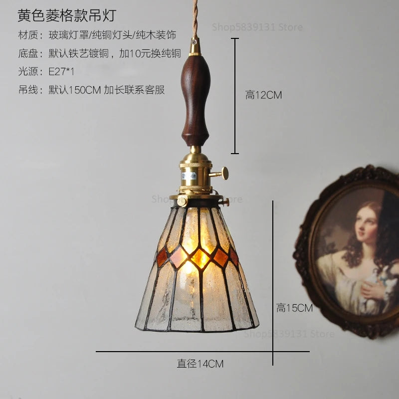 petit lustre nordique en cuivre avec verre coloré - vue 9 sur 14