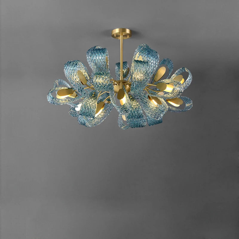 lustre art déco en cuivre et bleu pour intérieur élégant - vue 4 sur 21