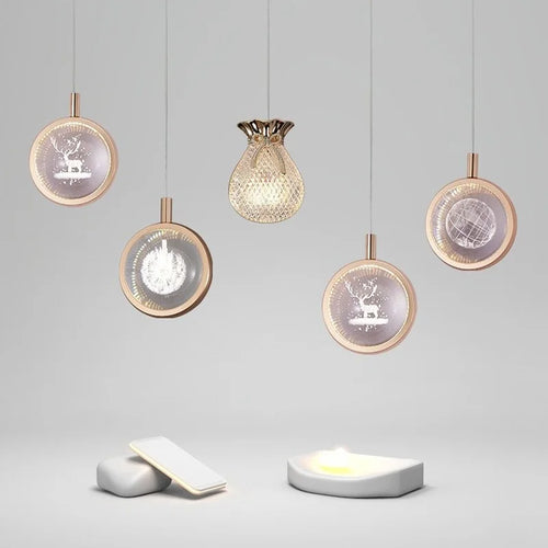 suspension LED en cristal doré au design nordique moderne