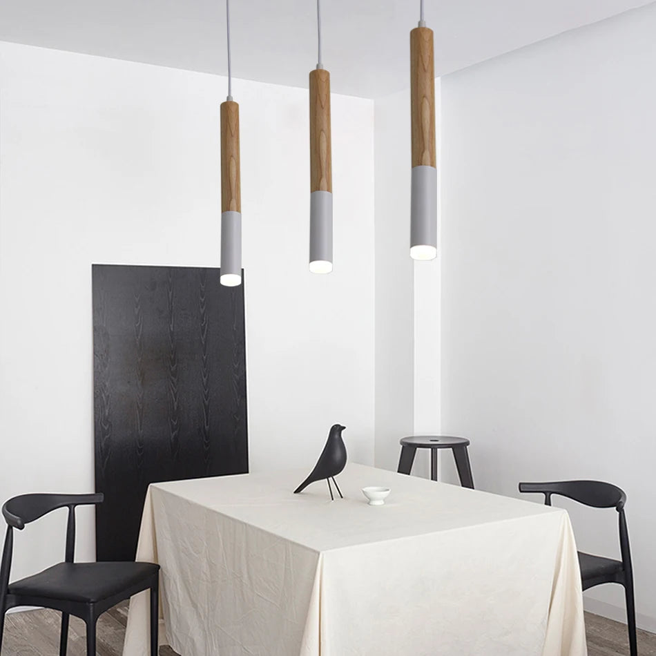 Bois suspension LED lumière 7W lampe suspendue salle à manger/salon cuisine île boutique bar café droplight Long Tube lampes suspendues nordiques - vue 6 sur 6